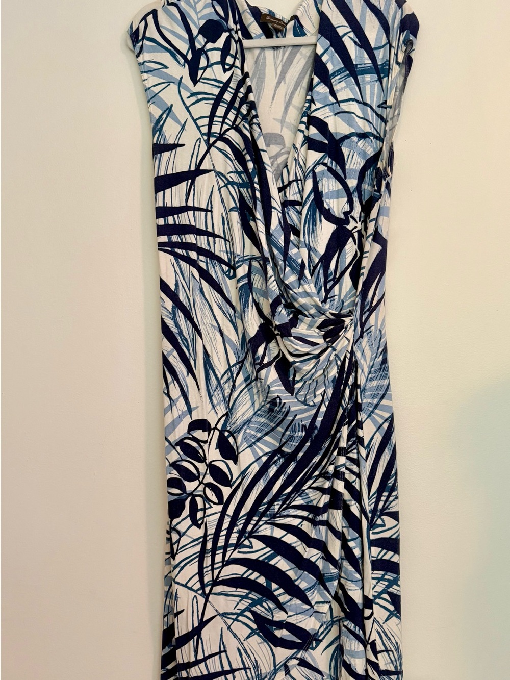 Tommy Bahama Blue and Navy Palm-Print Midi Dress Size Large